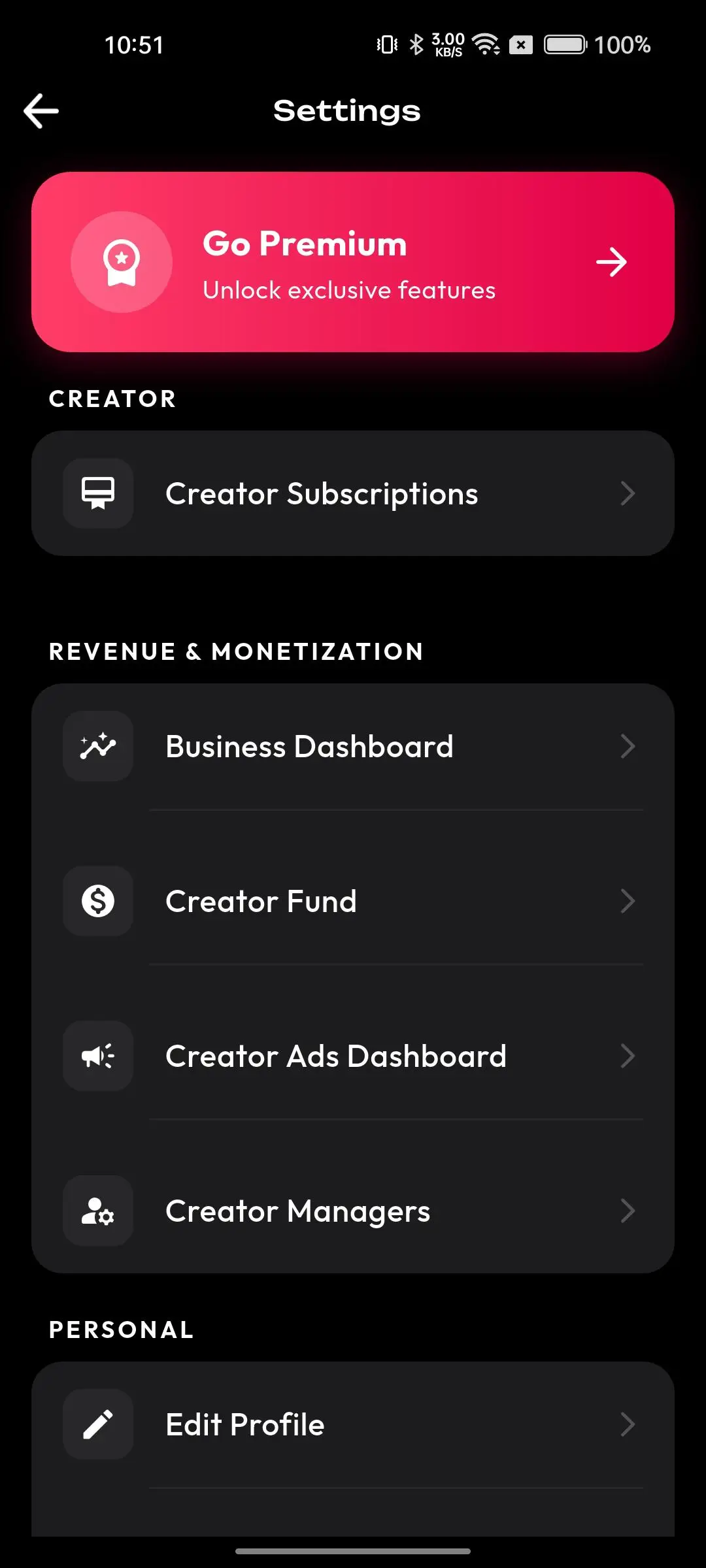 TikTok Clone 17 setting screen