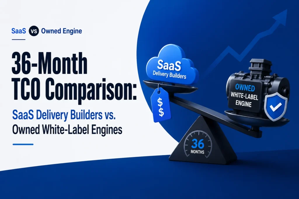 36-month TCO comparison between SaaS delivery builders and owned white-label engines showing long-term cost ownership analysis