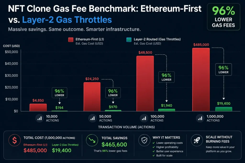 Slashing Minting Fees by 96%: Benchmarking Layer-2 Gas Throttles in NFT Clones 2 Benchmark chart comparing Ethereum gas fees with Layer-2 gas throttle NFT clone costs