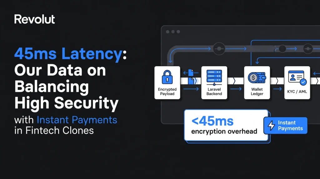 Fintech clone security benchmark showing Laravel payload encryption with less than 45ms latency overhead