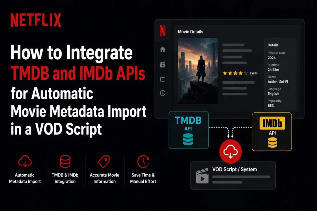 TMDB and IMDb API integration for automatic movie metadata import in a VOD script