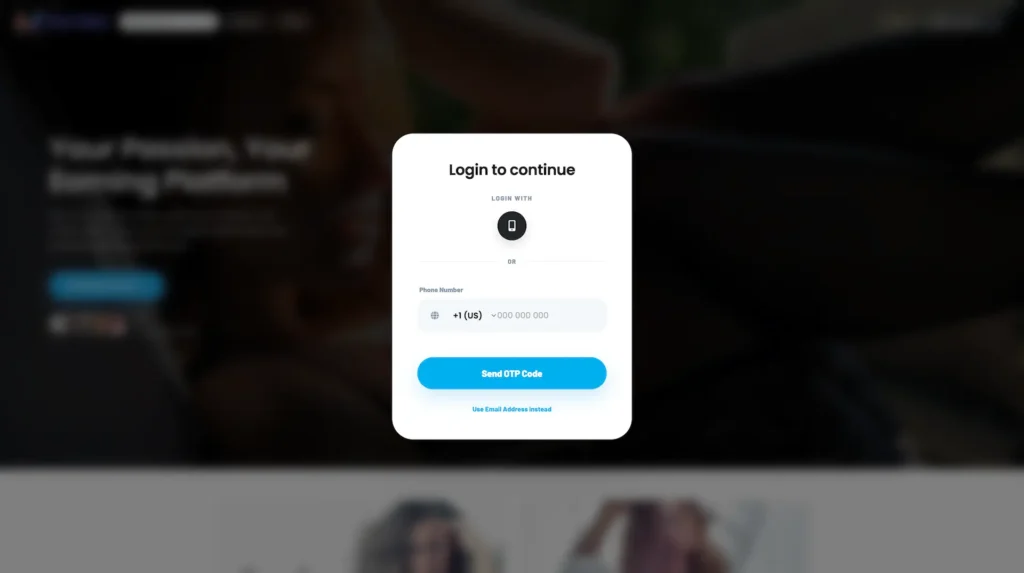 Miracuves login page with phone number and OTP code fields