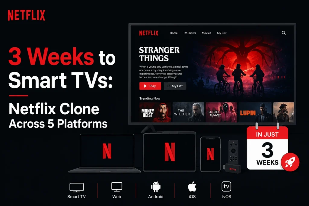 Netflix clone Smart TV platform deployed across iOS, Android, Web, LG WebOS, and Samsung Tizen