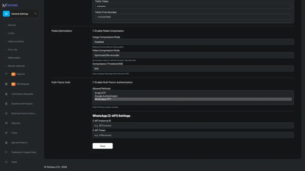 MXFANS General Settings Page