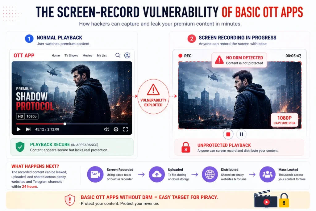 Screen-record vulnerability in cheap OTT apps without DRM protection