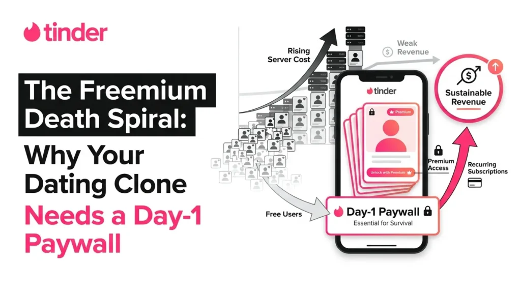 Founder comparing free dating app users with paid members in a Day-1 paywall model