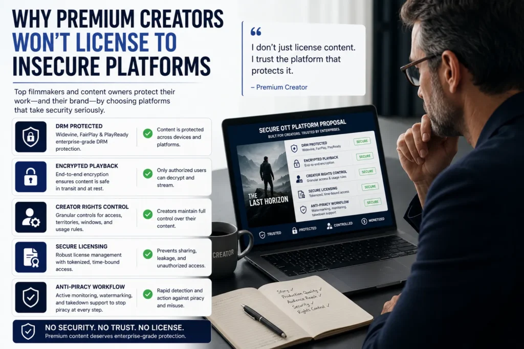 Premium creators choosing secure OTT platforms with DRM and encrypted playback