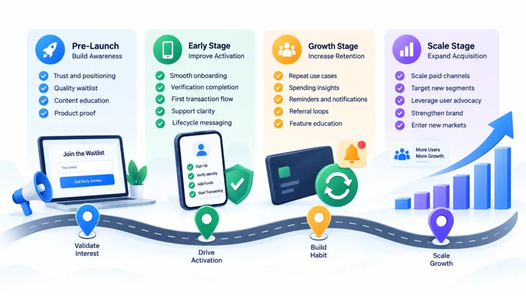 Digital banking platform illustrating user trust, financial utility, secure payments, transparent fees, KYC, multi-currency accounts, and long-term user habits.