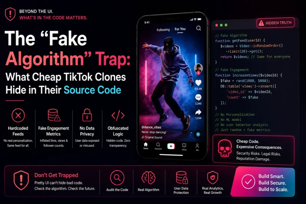 Fake algorithm trap in cheap TikTok clone source code