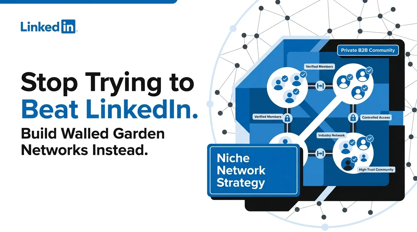 LinkedIn-style featured image showing a niche B2B network strategy with verified members, private B2B community, controlled access, industry network, high-trust community, and walled garden networking model.