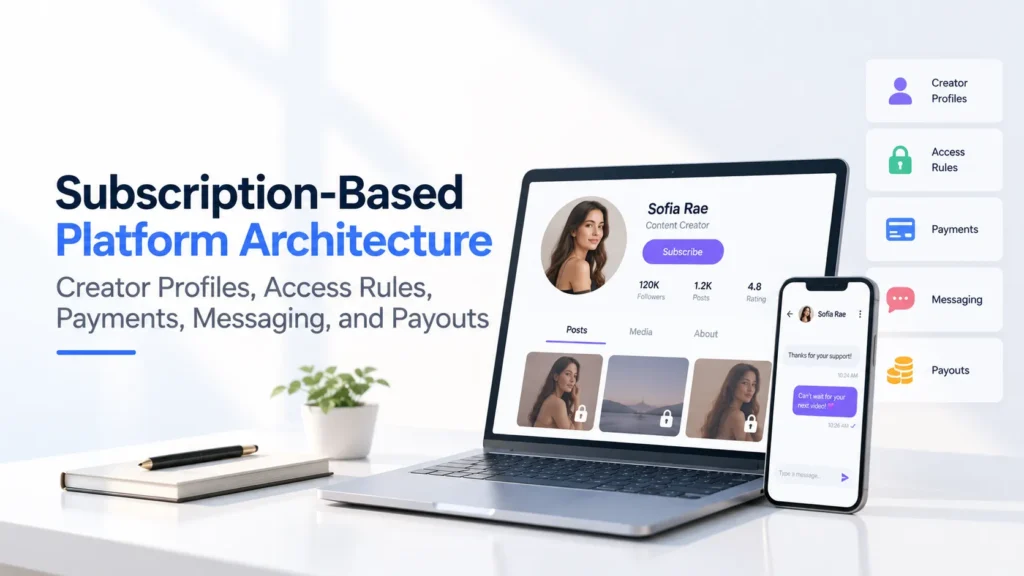 Subscription-Based Platform Architecture with creator profiles, access rules, payments, messaging, and payouts.