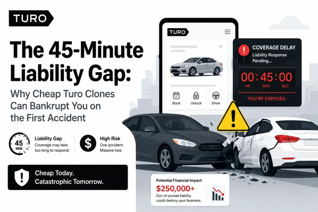 Turo clone insurance integration dashboard showing late return liability gap