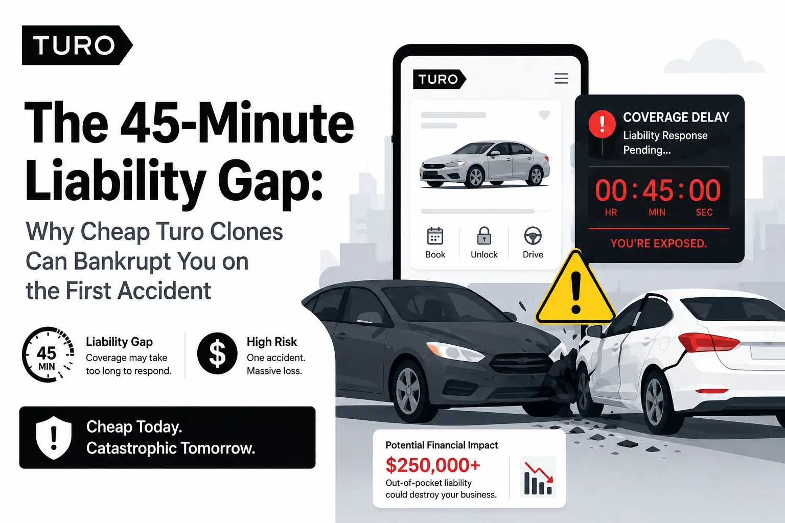 Turo clone insurance integration dashboard showing late return liability gap