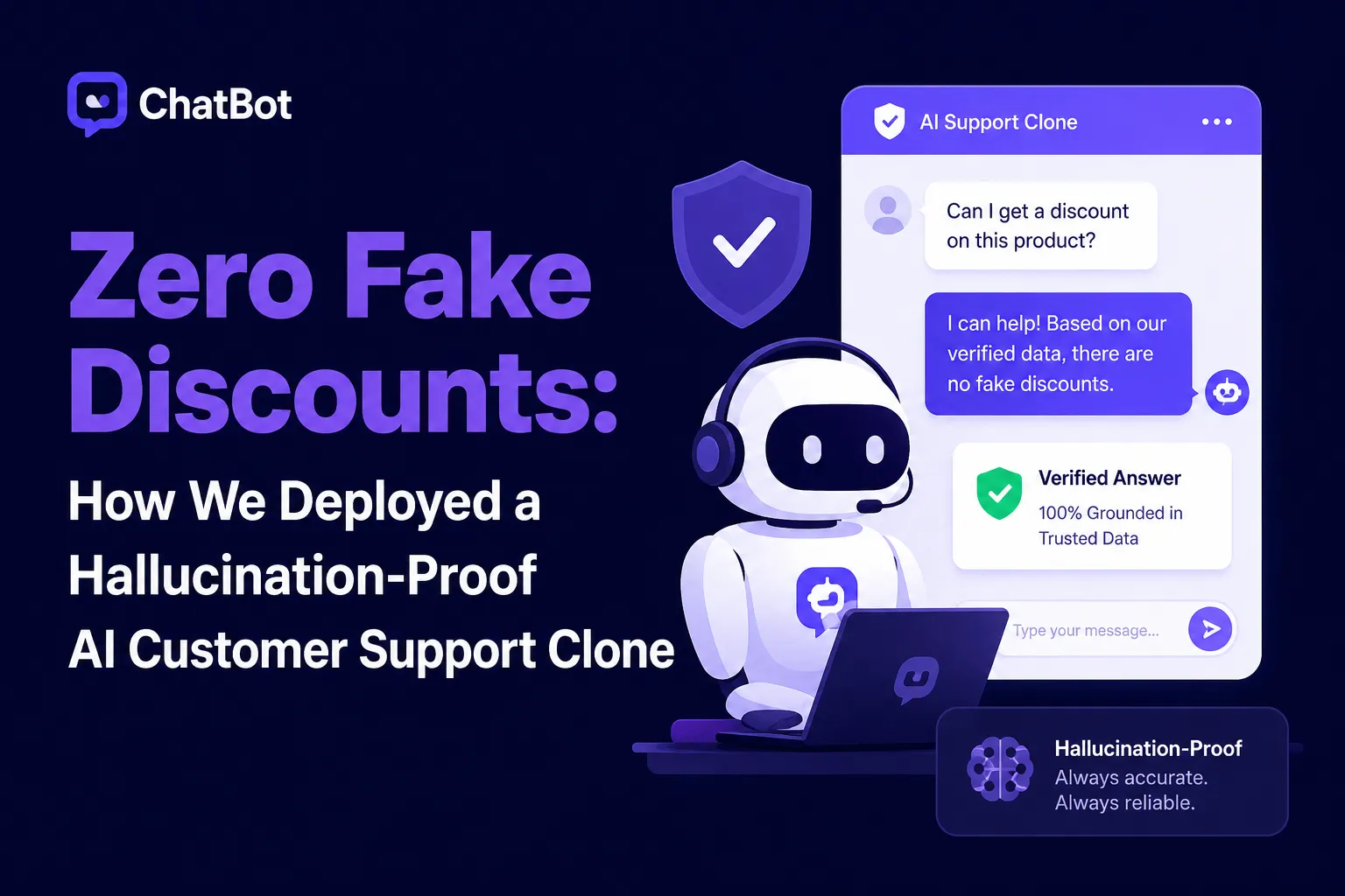 Hallucination-proof AI customer support clone preventing fake discounts with verified chatbot responses