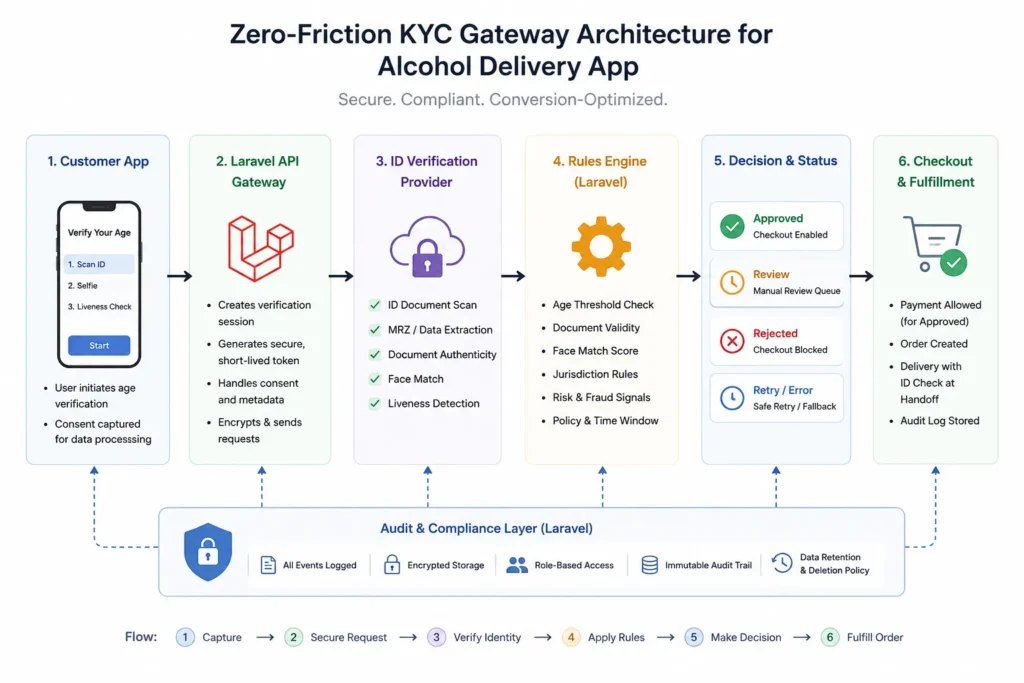 10,000 Orders, Zero Underage-Sale Incidents: Deploying a Compliance-First Alcohol Delivery Platform 1 Zero-Friction KYC Gateway architecture for alcohol delivery app age verification