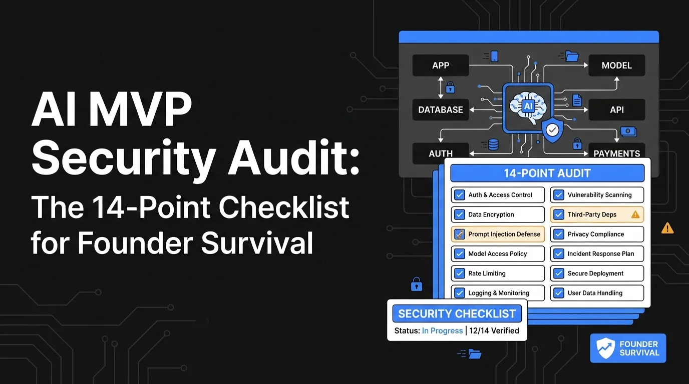 AI MVP security audit checklist showing exposed API keys, weak JWT validation, and backend security risks