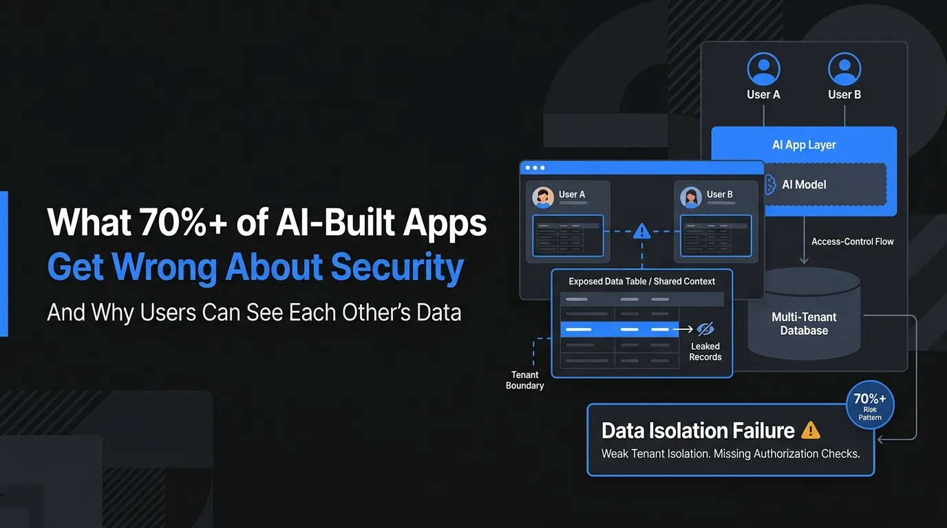 Founder dashboard showing cross-user data leak caused by missing RLS and weak app security architecture