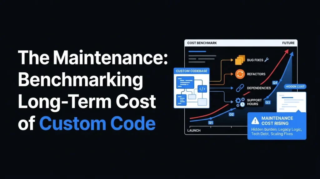 Custom software maintenance cost benchmark comparing custom code and modular white-label app architecture