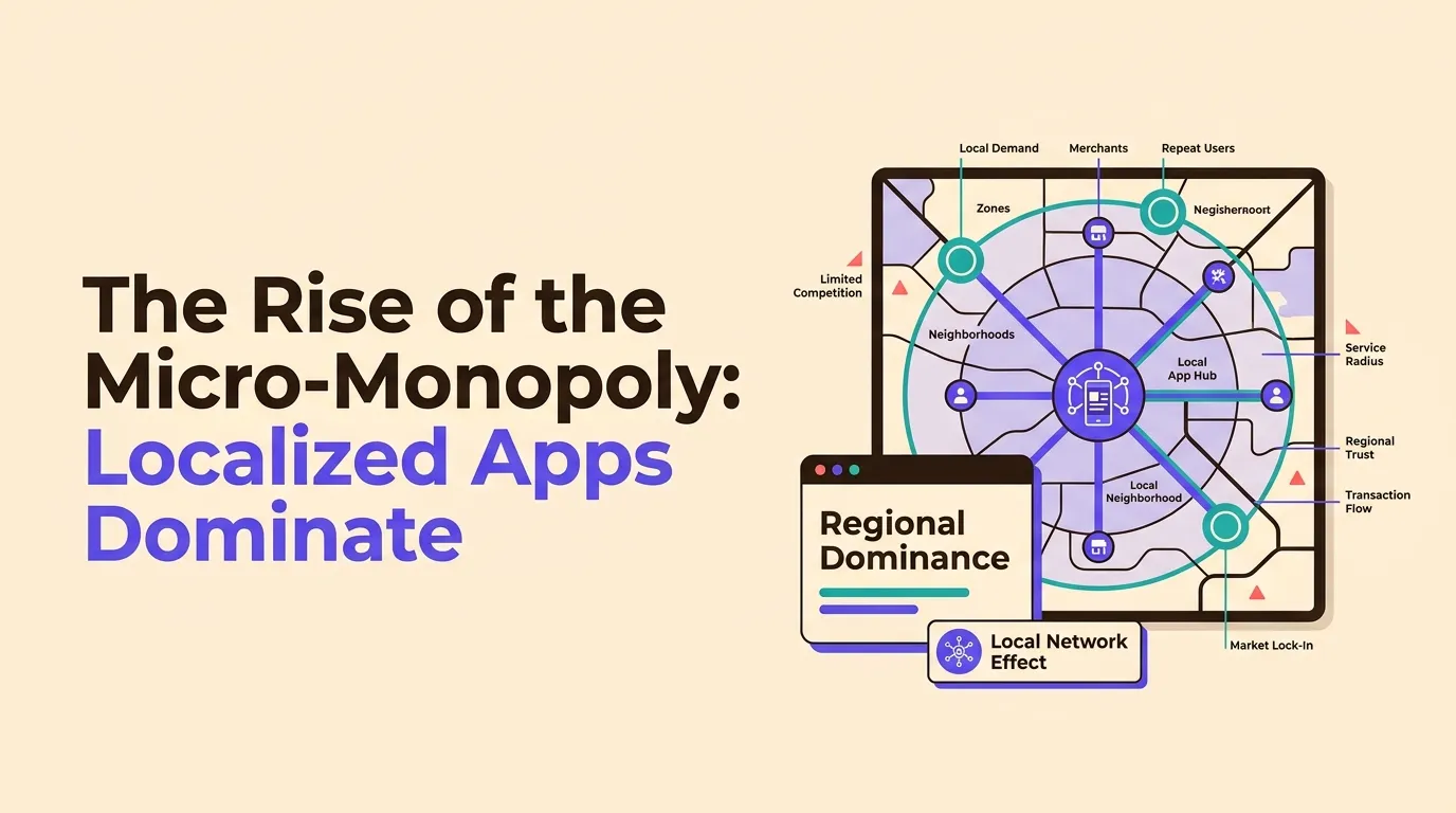 Localized app micro-monopoly radius showing regional commerce marketplace connections