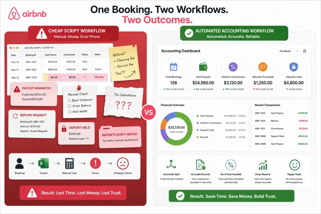 The Escrow Leak: Why Cheap Marketplace Scripts Destroy Rental Platform Accounting software 2 Rental marketplace accounting software reducing manual reconciliation for host payouts, refunds, deposits, and commissions