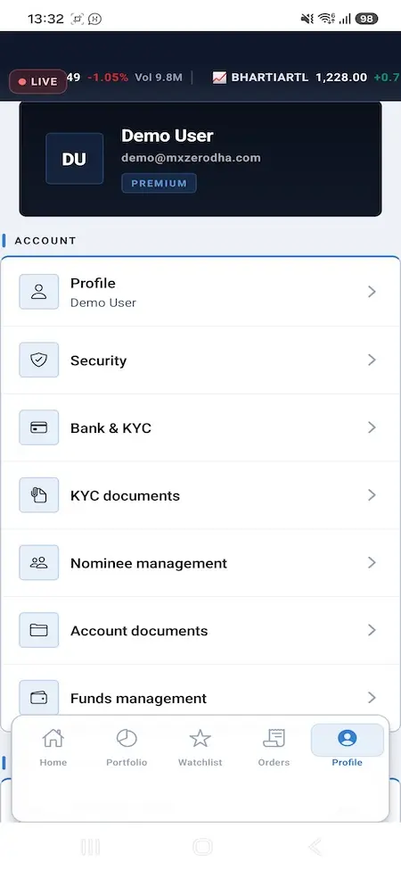 Zerodha Clone 26 Zerodha Clone Mobile App Screen 13