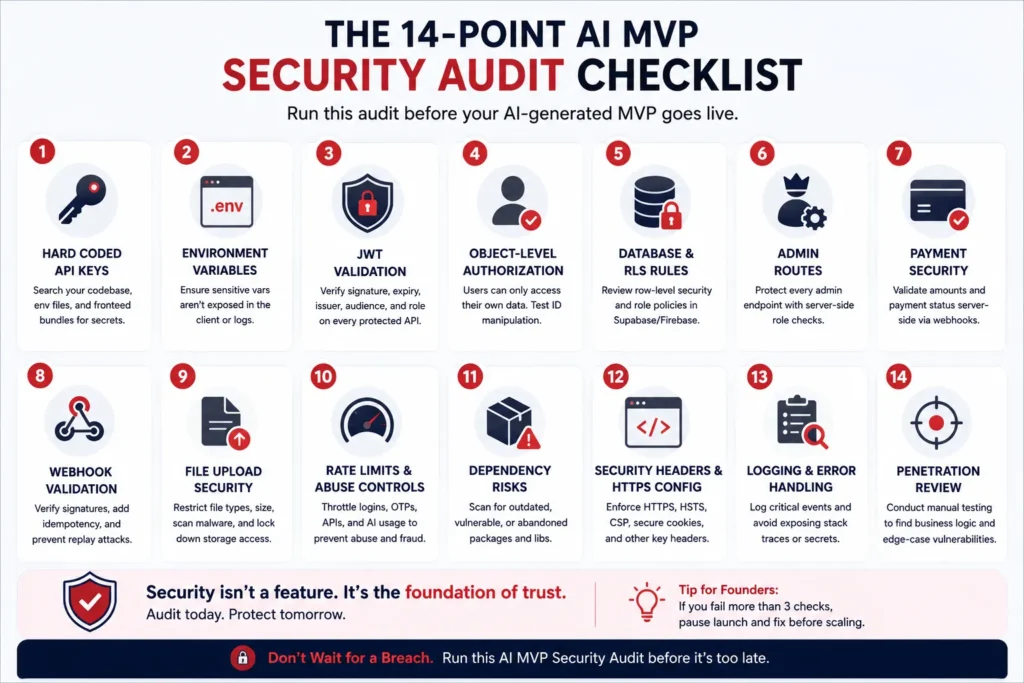 AI MVP Security Audit: The 14-Point Checklist for Founder Survival 2 Frontend UI vs backend security risks in AI-generated MVP apps