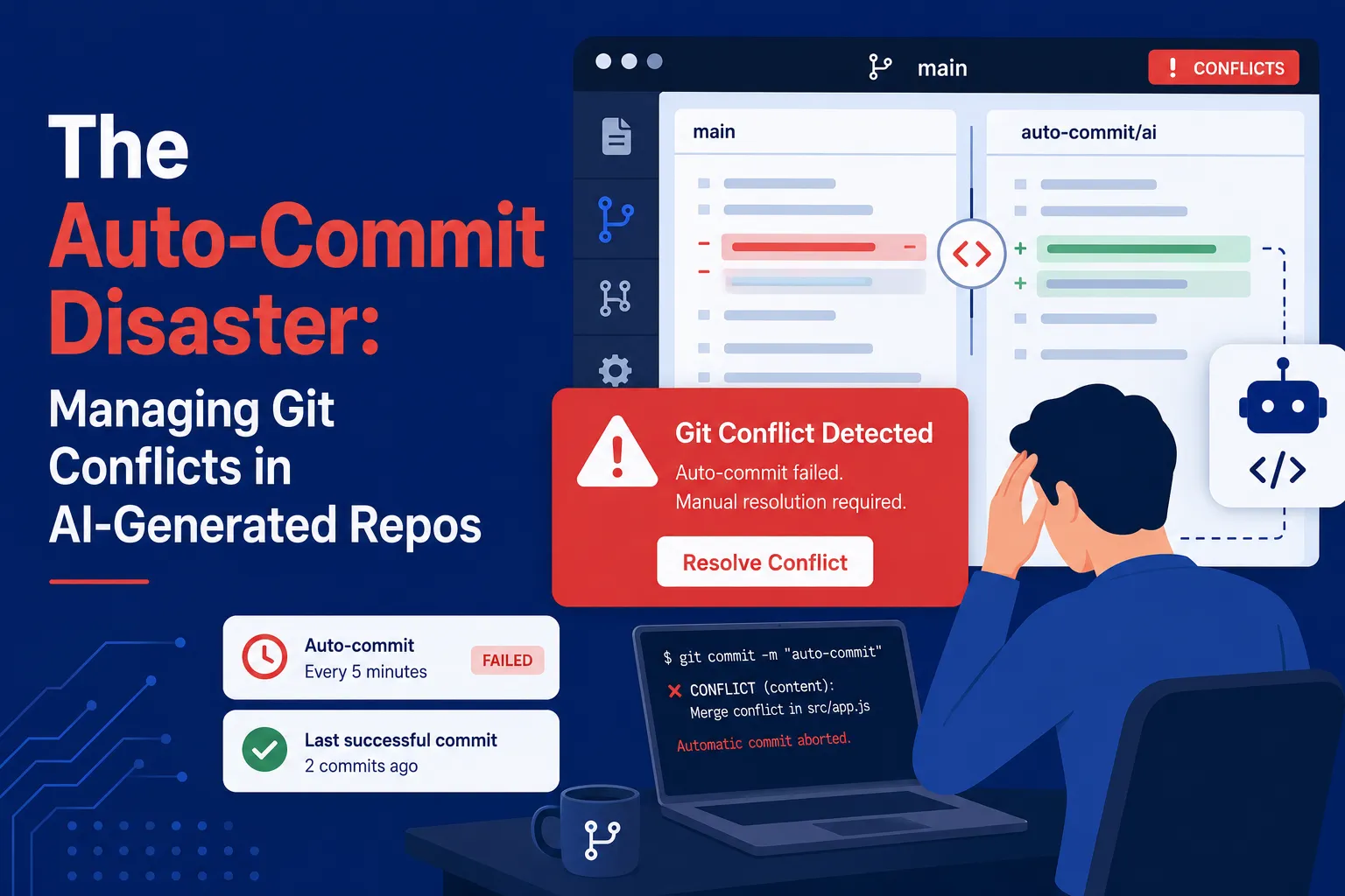 AI-generated repo Git conflict disaster compared with clean MVC architecture for white-label clone apps