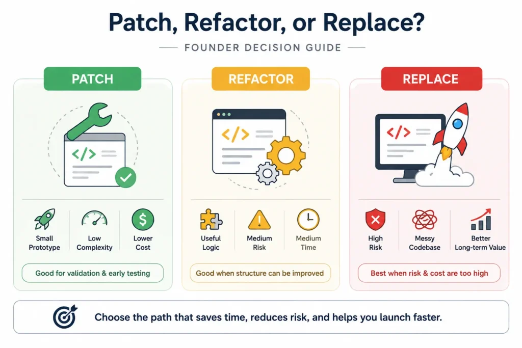 The Debug Premium: Why Agencies Charge 3x More to Touch AI-Generated Code 3 Founder decision framework for patching, refactoring, or replacing an AI-generated MVP