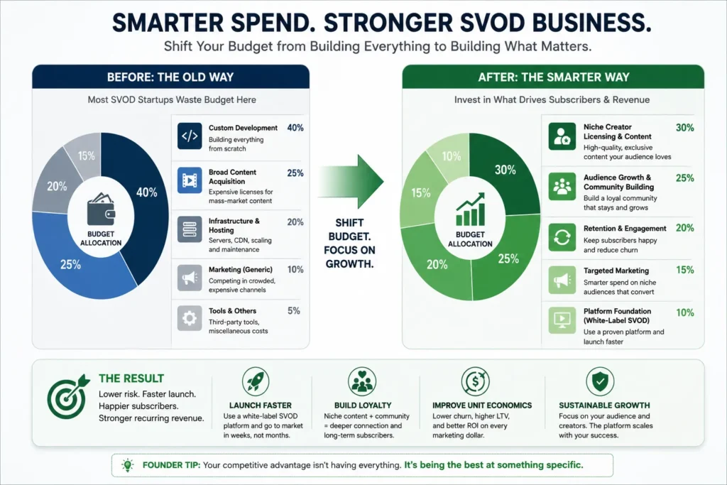 SVOD startup budget allocation from custom development to niche creator licensing