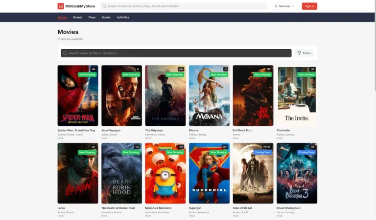 MXBookMyShow Movies Events Activities More 08 03 2026 01 22 PM