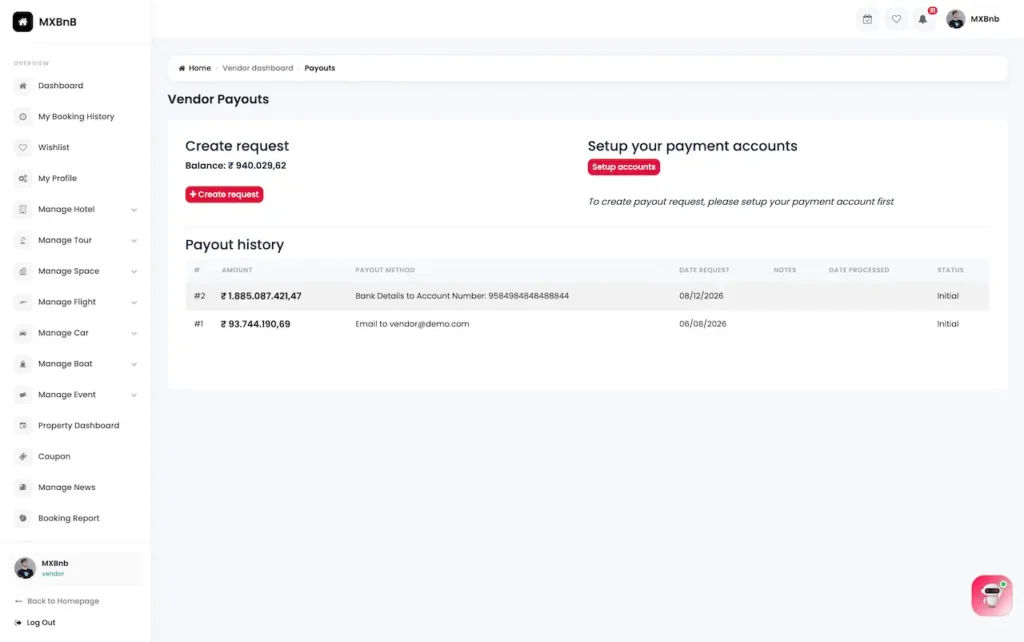 Airbnb Clone Vendor Payout Management
