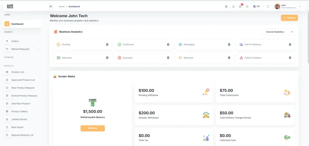 Amazon Clone Vendor Sales Dashboard