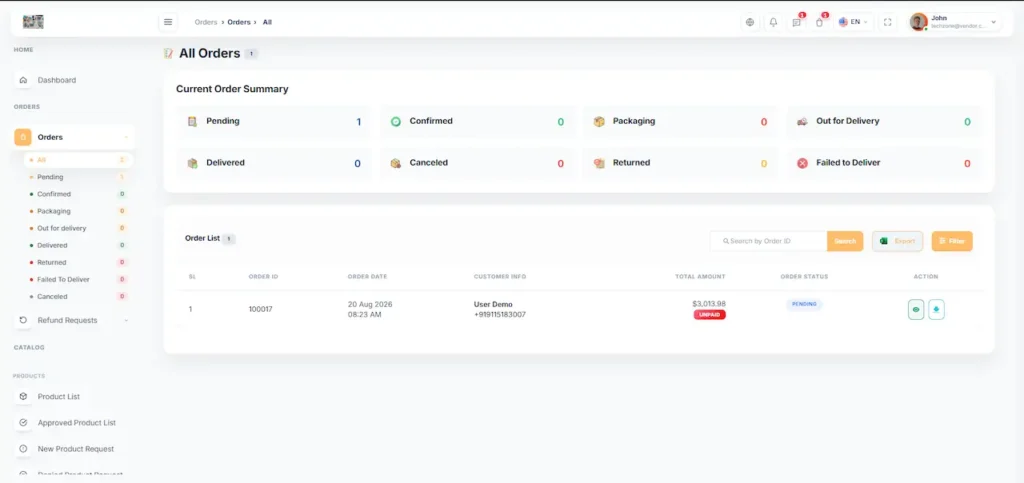 Amazon Clone Vendor Order Management