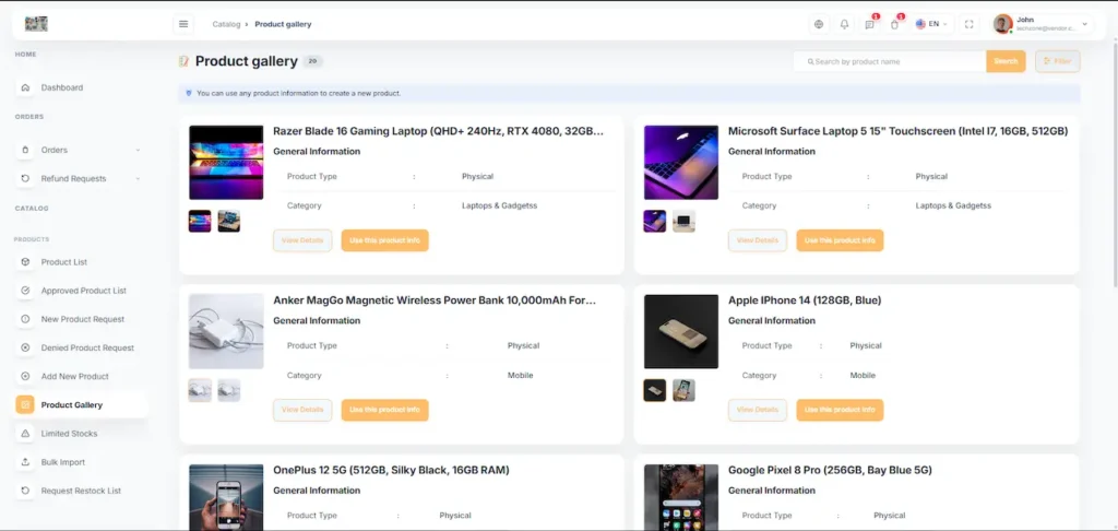 Amazon Clone Vendor Product Catalog
