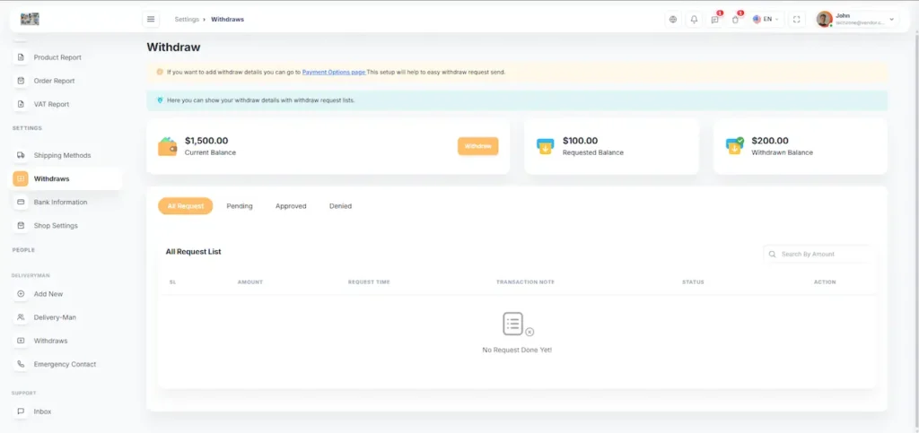 Amazon Clone Vendor Withdrawal Management