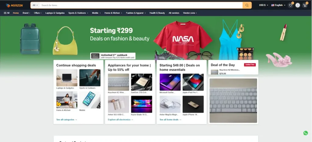 Amazon Clone Web Storefront Homepage