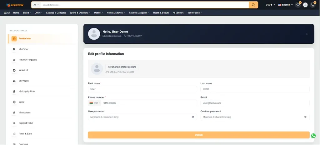 Amazon Clone Customer Account Information