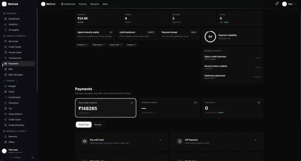 Cred Clone Credit Card Bill Payment Dashboard