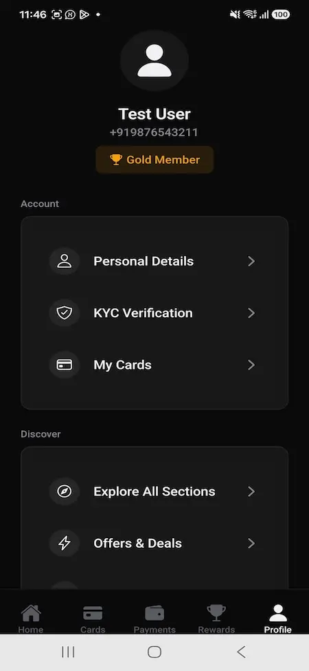 Cred Clone Mobile Profile and Account Menu