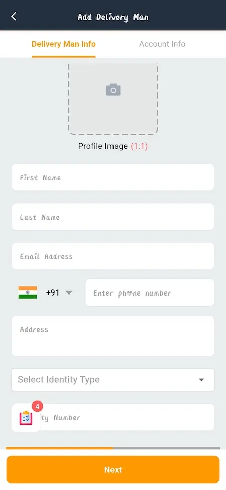 Amazon Clone Seller Add Delivery Staff Form