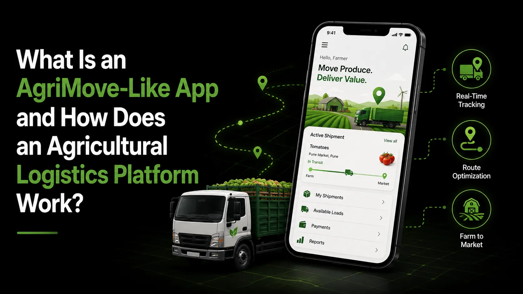 AgriMove-like agricultural logistics platform connecting farmers buyers and transporters