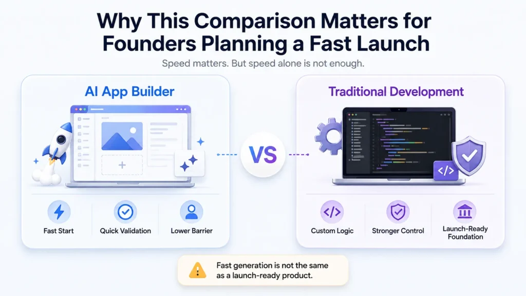 ai app builder vs traditional development fast launch comparison