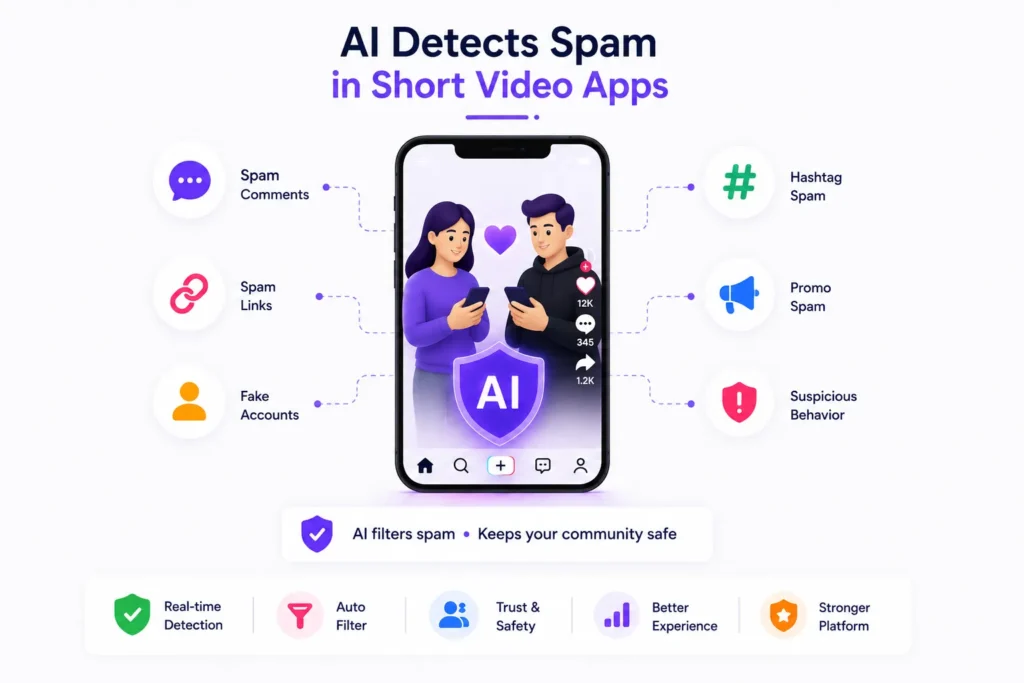 AI moderation workflow for short video apps from content upload and AI scanning to risk scoring, admin review, creator notice, and appeal