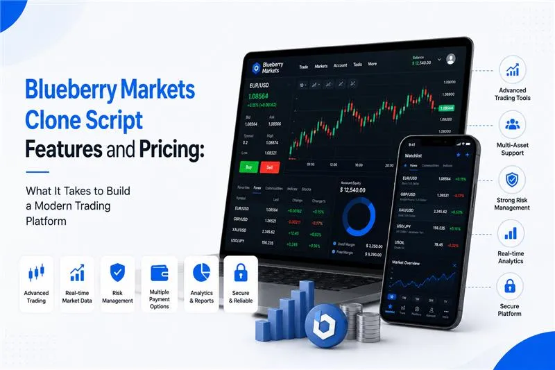 Blueberry Markets clone script features and pricing with forex trading dashboard, market data, analytics, payments, and risk management