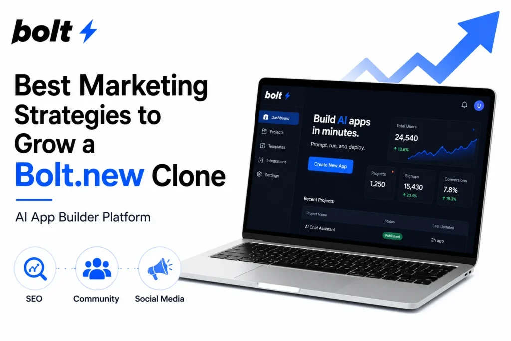Best marketing strategies to grow a Bolt.new clone AI app builder platform through SEO, community, and social media