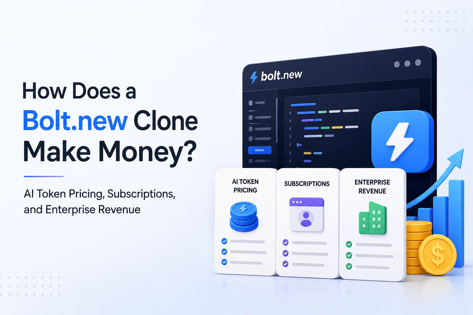 Bolt.new clone revenue model with AI token pricing, subscriptions, and enterprise revenue