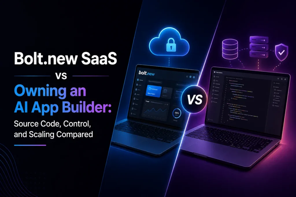 Bolt.new SaaS vs owning an AI app builder comparison for source code, control, and scaling