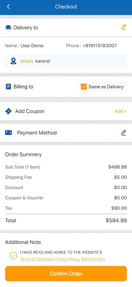 Amazon Clone Mobile Checkout Summary