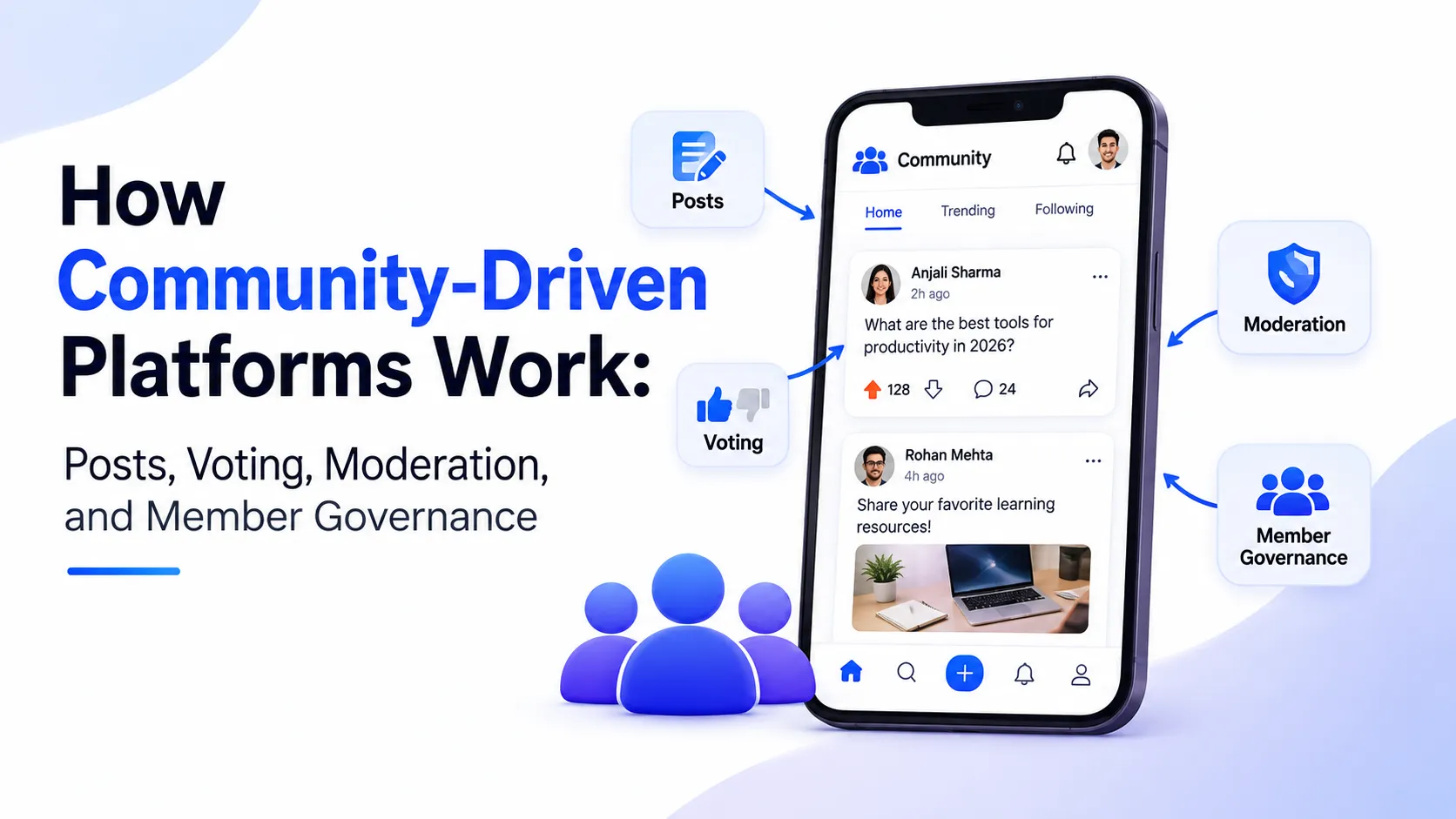 community-driven platforms showing posts, voting, moderation, and member governance within a mobile community discussion interface