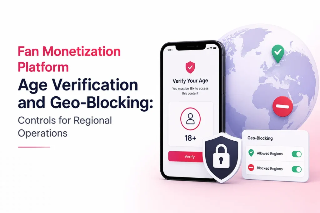 Creator subscription platform age verification and geo-blocking controls for managing regional access and compliance.